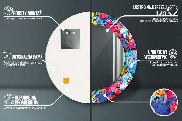 Espelho circular de parede decorativo Rabiscos coloridos