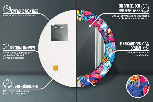 Espelho circular de parede decorativo Rabiscos coloridos