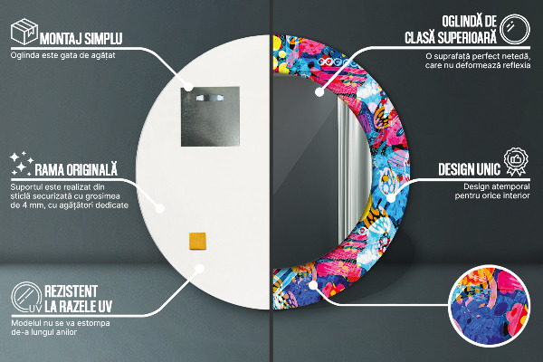 Espelho circular de parede decorativo Rabiscos coloridos