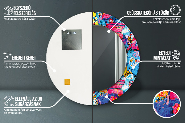 Espelho circular de parede decorativo Rabiscos coloridos