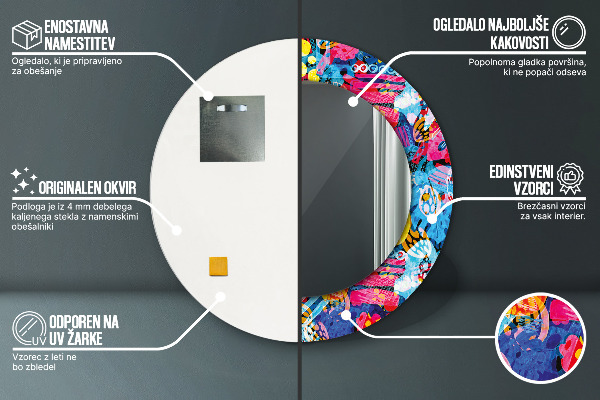 Espelho circular de parede decorativo Rabiscos coloridos