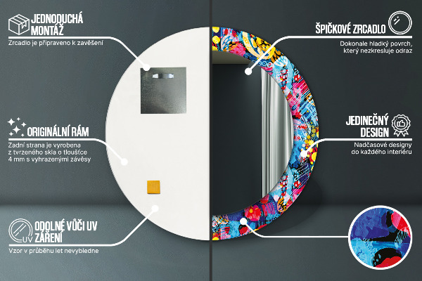 Espelho circular de parede decorativo Rabiscos coloridos