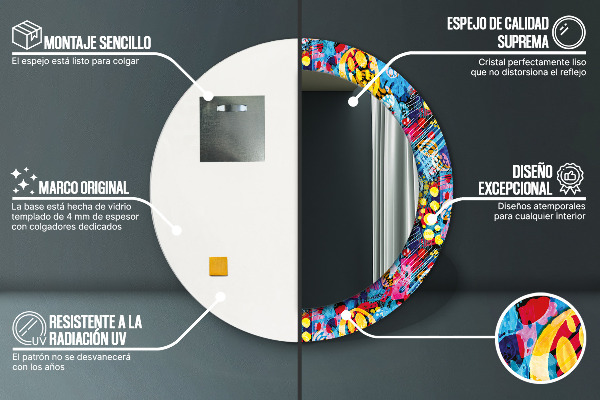 Espelho circular de parede decorativo Rabiscos coloridos