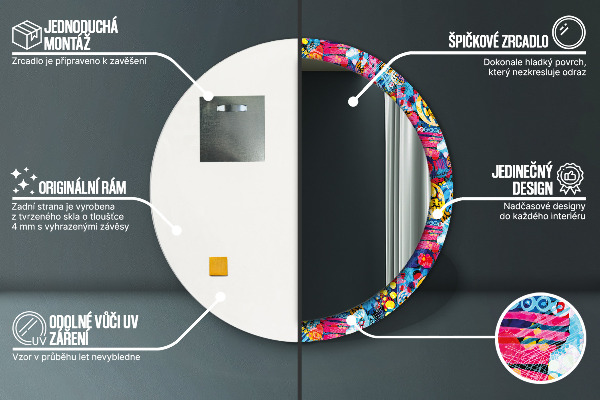 Espelho circular de parede decorativo Rabiscos coloridos