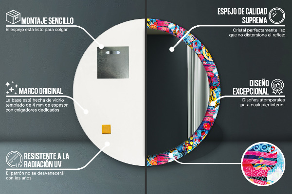 Espelho circular de parede decorativo Rabiscos coloridos