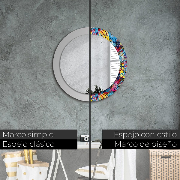 Espelho circular de parede decorativo Rabiscos coloridos