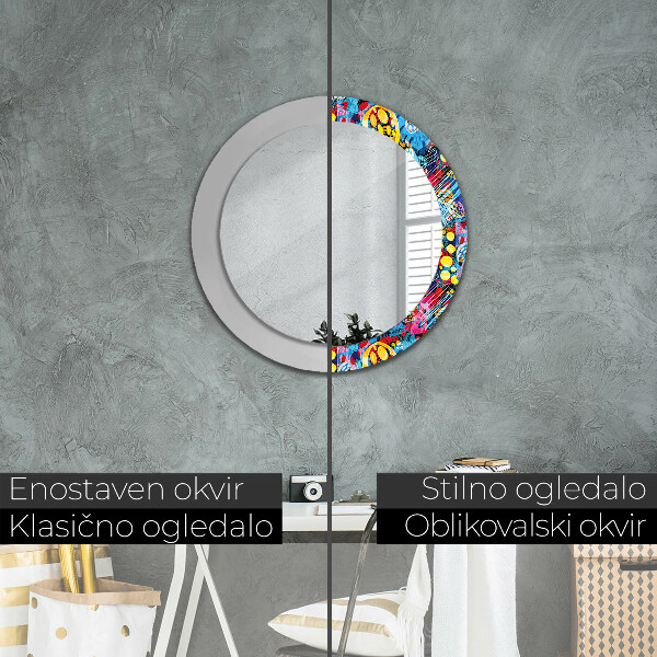 Espelho circular de parede decorativo Rabiscos coloridos