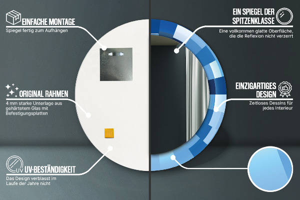 Espelho circular decorativo de parede Azul abstrato