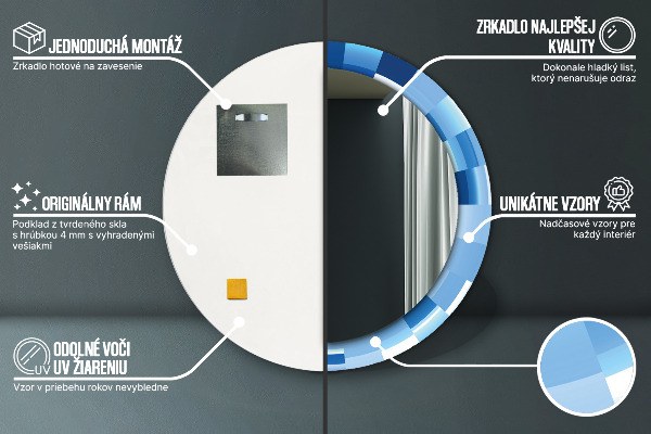 Espelho circular decorativo de parede Azul abstrato