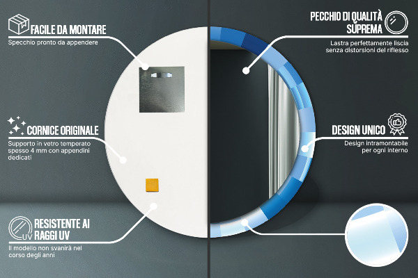 Espelho circular decorativo de parede Azul abstrato