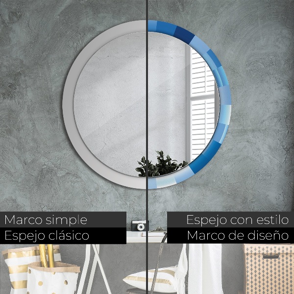 Espelho circular decorativo de parede Azul abstrato