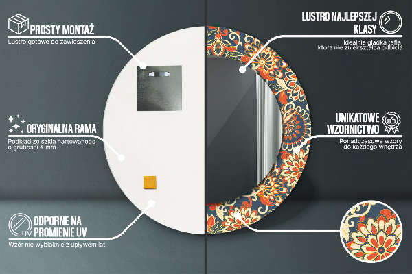 Espelho com moldura impressa redondo Ilustração floral anual