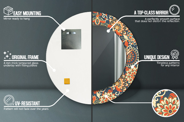 Espelho com moldura impressa redondo Ilustração floral anual