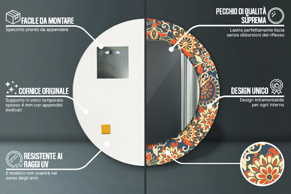 Espelho com moldura impressa redondo Ilustração floral anual