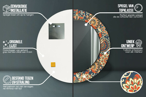 Espelho com moldura impressa redondo Ilustração floral anual