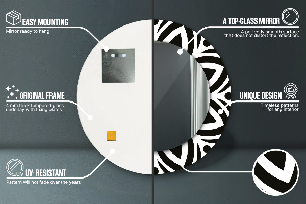 Espelho circular de parede decorativo Ornamento geométrico preto