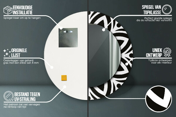 Espelho circular de parede decorativo Ornamento geométrico preto