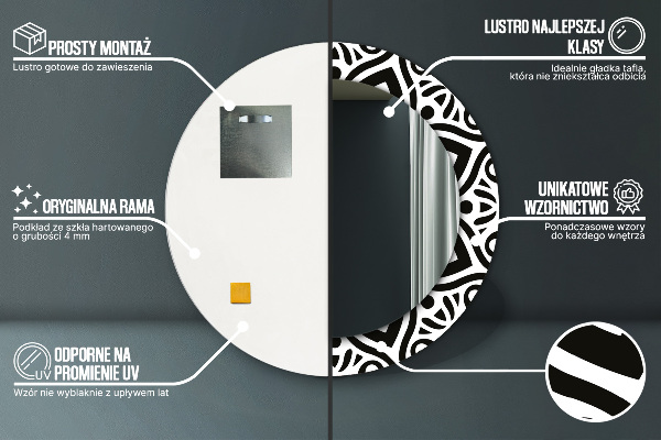 Espelho circular de parede decorativo Ornamento geométrico preto