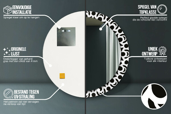 Espelho circular de parede decorativo Ornamento geométrico preto