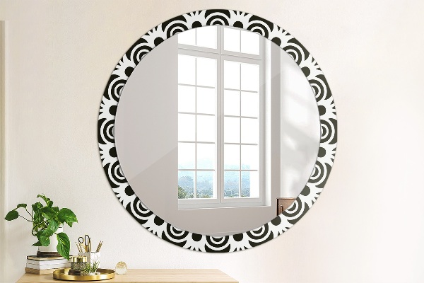Espelho circular de parede decorativo Ornamento geométrico preto