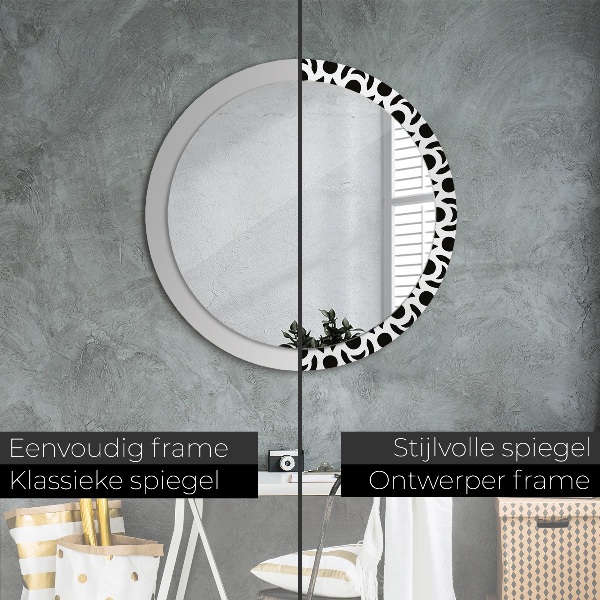 Espelho circular de parede decorativo Ornamento geométrico preto