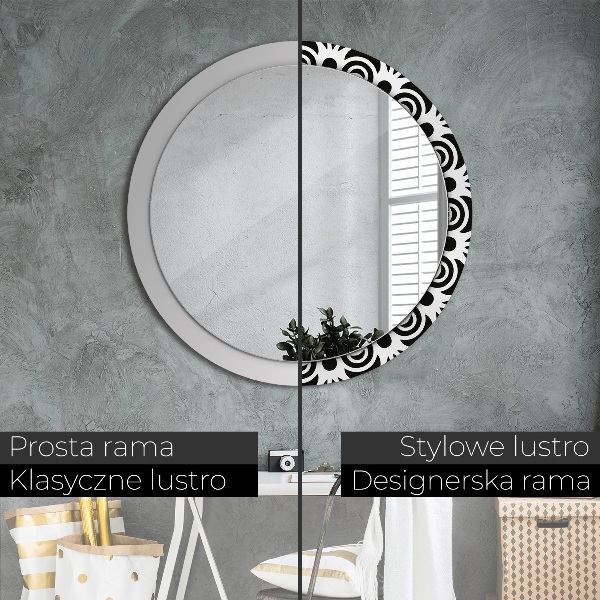 Espelho circular de parede decorativo Ornamento geométrico preto