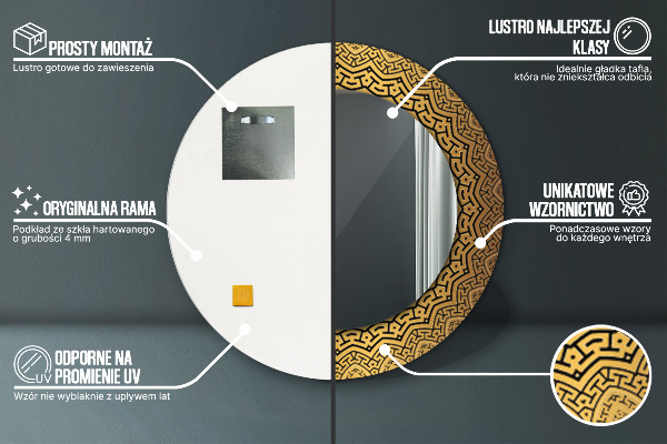 Espelho circular de parede decorativo Ornamento grego