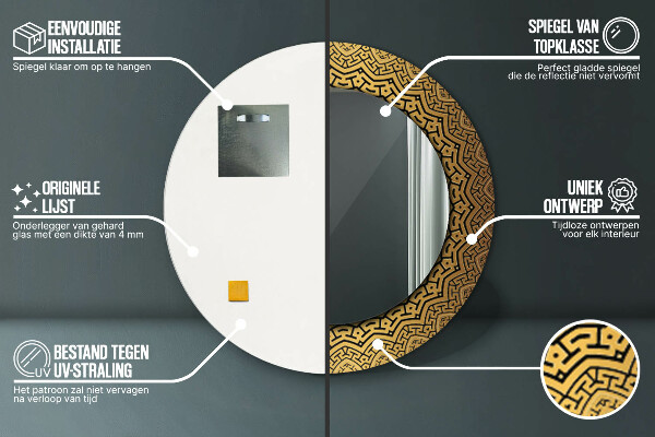 Espelho circular de parede decorativo Ornamento grego