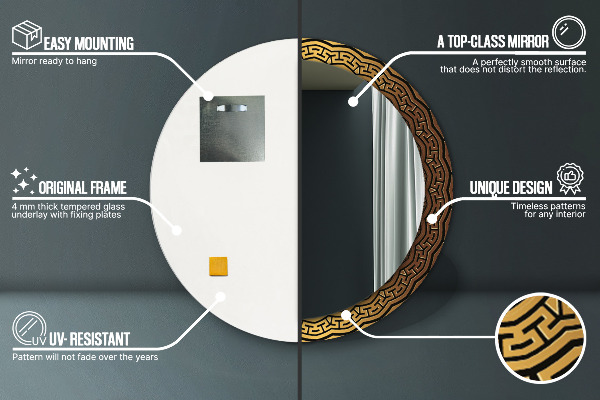 Espelho circular de parede decorativo Ornamento grego