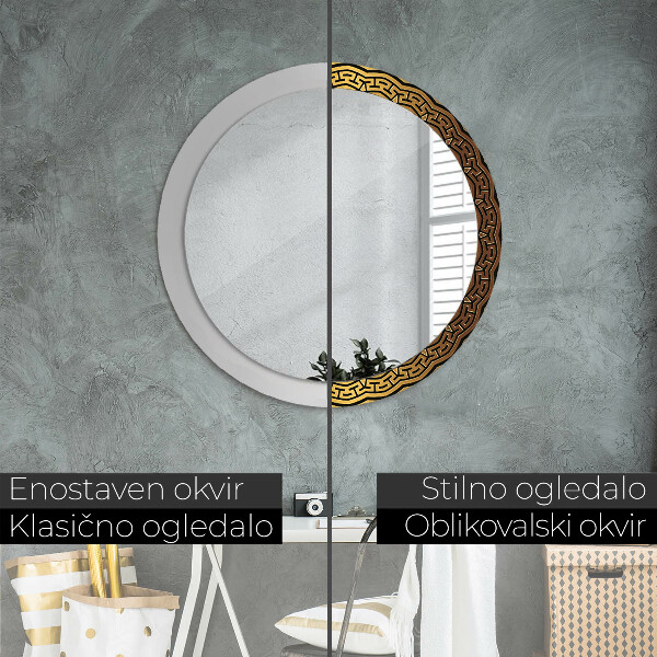 Espelho circular de parede decorativo Ornamento grego