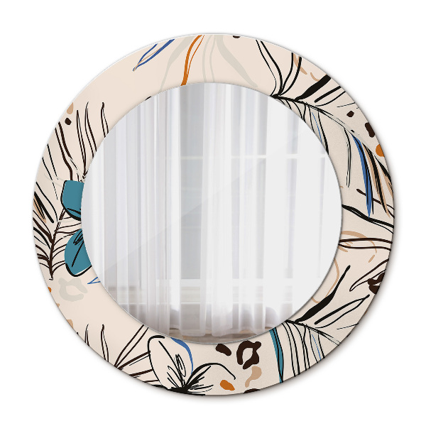Espelho circular de parede decorativo Flores com um padrão de selva