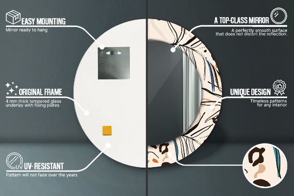 Espelho circular de parede decorativo Flores com um padrão de selva