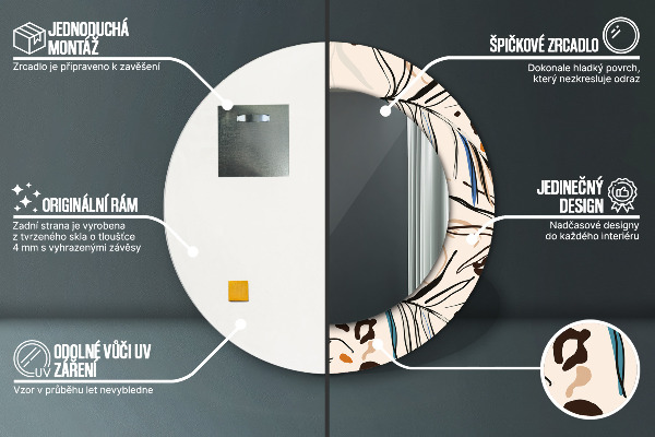 Espelho circular de parede decorativo Flores com um padrão de selva