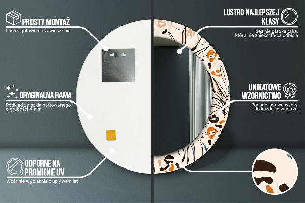 Espelho circular de parede decorativo Flores com um padrão de selva