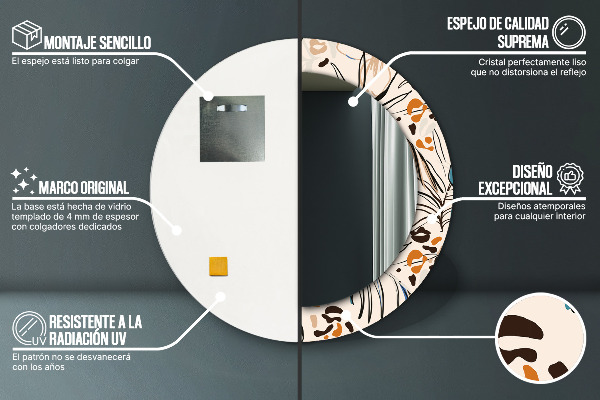 Espelho circular de parede decorativo Flores com um padrão de selva