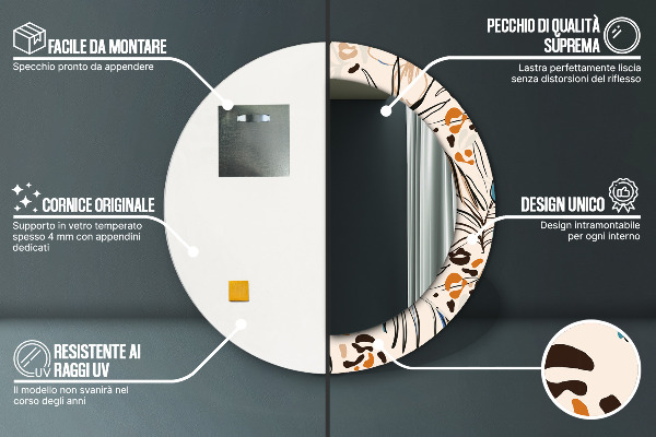 Espelho circular de parede decorativo Flores com um padrão de selva