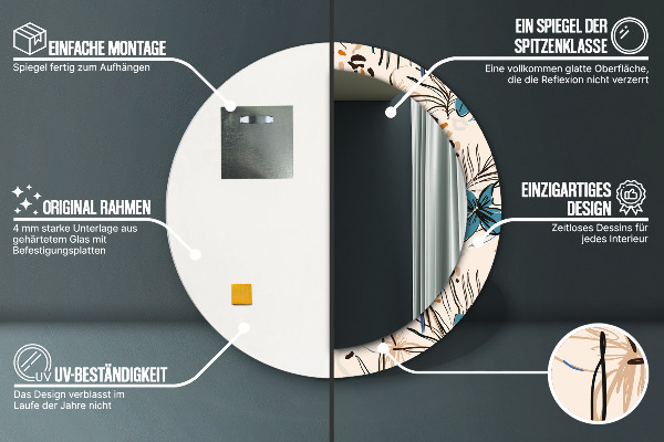 Espelho circular de parede decorativo Flores com um padrão de selva