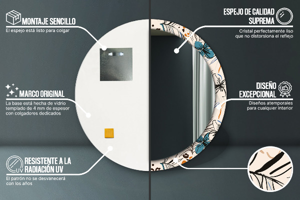 Espelho circular de parede decorativo Flores com um padrão de selva