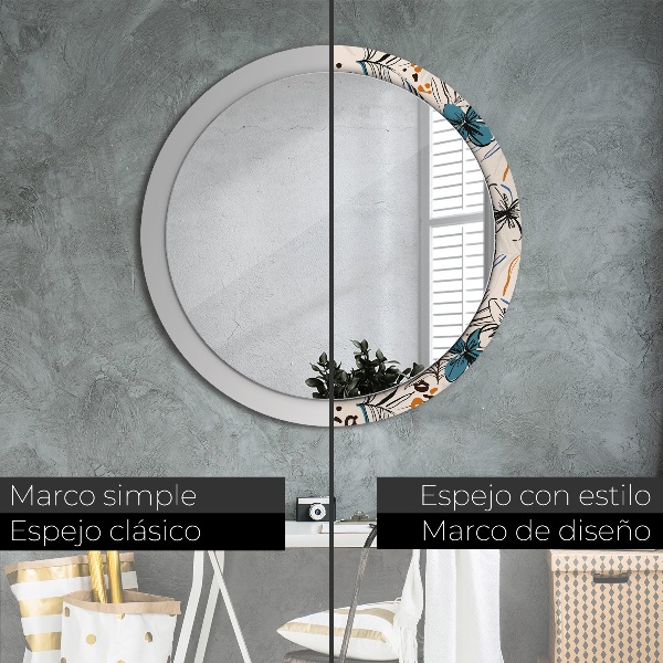 Espelho circular de parede decorativo Flores com um padrão de selva