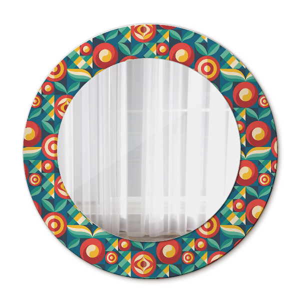Espelho circular de parede decorativo Frutos e folhas geométricos