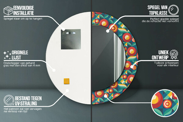 Espelho circular de parede decorativo Frutos e folhas geométricos