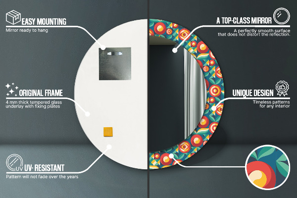 Espelho circular de parede decorativo Frutos e folhas geométricos
