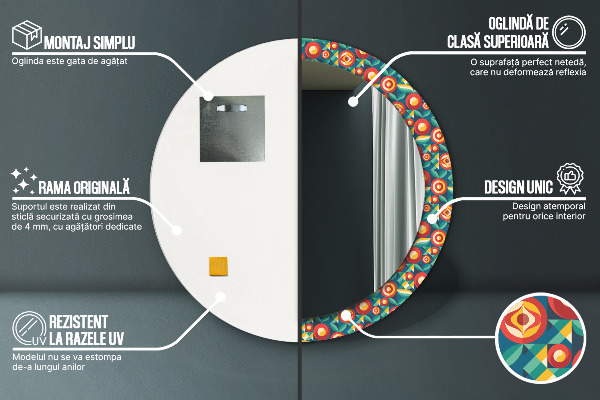 Espelho circular de parede decorativo Frutos e folhas geométricos