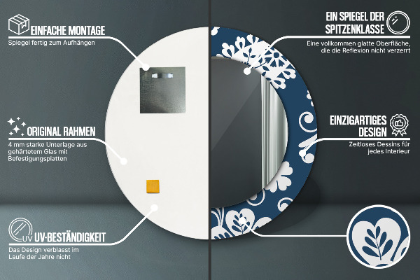 Espelho com moldura impressa redondo Composição paisley