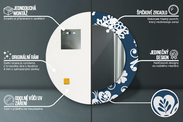 Espelho com moldura impressa redondo Composição paisley