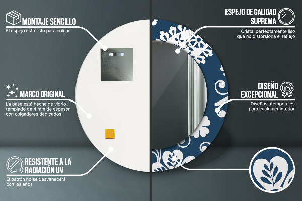 Espelho com moldura impressa redondo Composição paisley