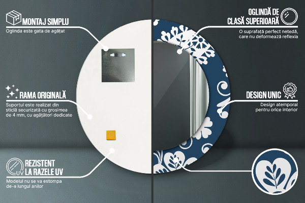 Espelho com moldura impressa redondo Composição paisley