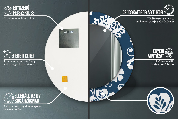 Espelho com moldura impressa redondo Composição paisley