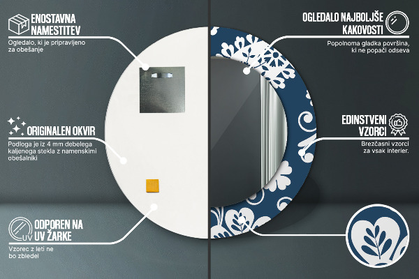 Espelho com moldura impressa redondo Composição paisley