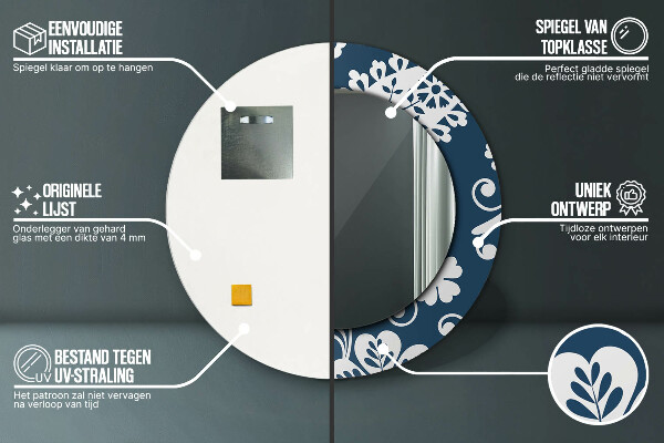 Espelho com moldura impressa redondo Composição paisley